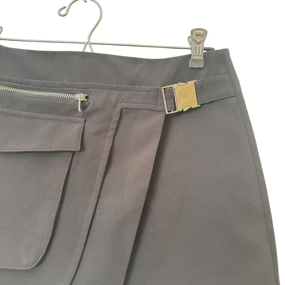 ZARA Faux‎ Wrap Buckle Mini Skirt Black Small